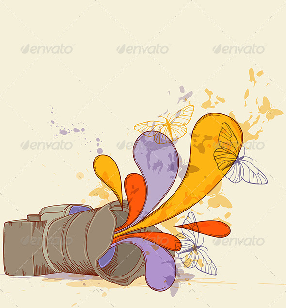 Camera and Butterflies - Abstract Conceptual