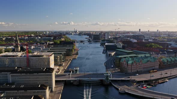Drone Shot of Ocean Waters and Knipplesbro Bridge in Copenhagen, Denmark