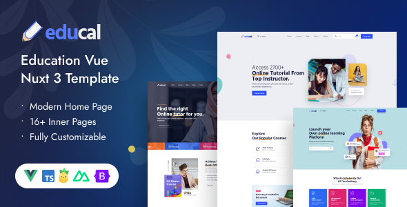 Educal – Online Learning and Education Vue Nuxt 3 Template