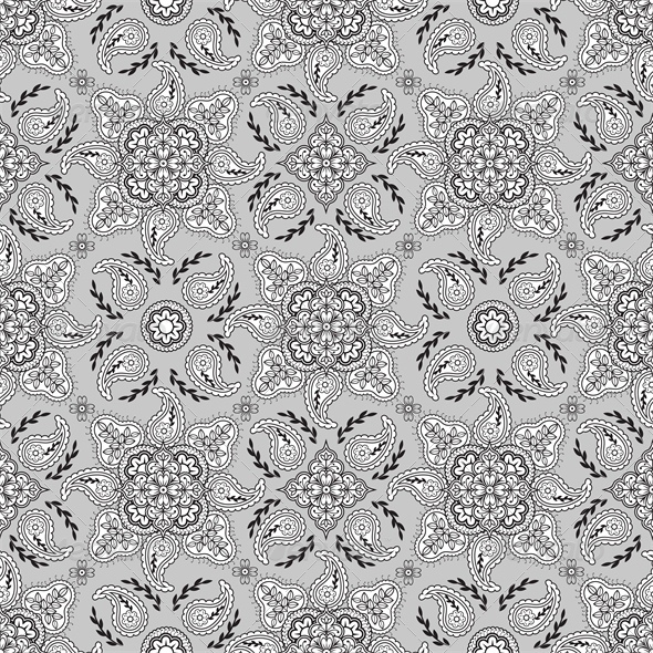 Seamless Gray Paisley Pattern - Miscellaneous Seasons/Holidays