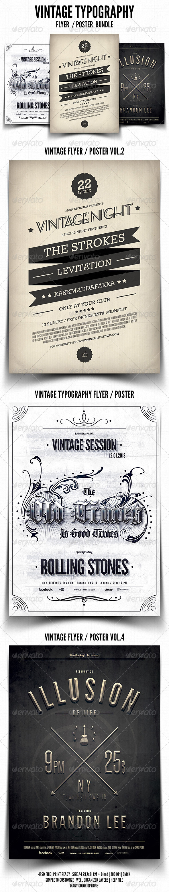 Vintage Typography Flyer / Poster Bundle - Events Flyers
