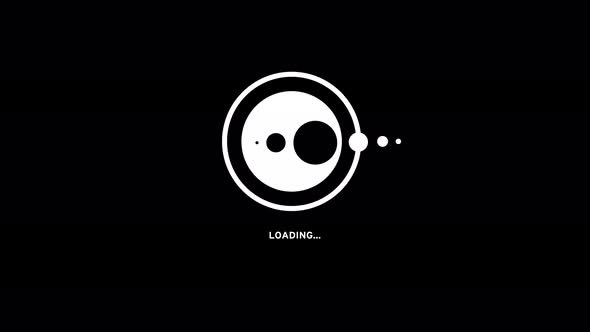 Loading icon animation. Endless loop. White circles and lines moving and rotating alt