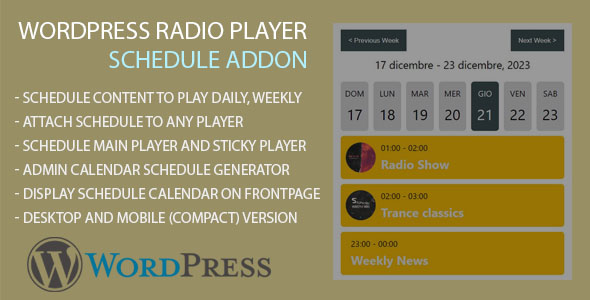 Radio player Schedule AddOn for WordPress