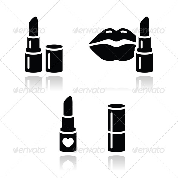 Lipstick Vector Icon Set with Reflections - People Characters