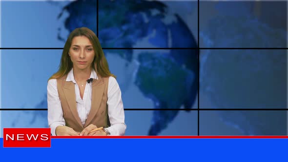 Female News Presenter in Broadcasting Studio