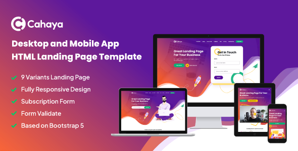 Cahaya – Desktop and Mobile App HTML Landing Page Template