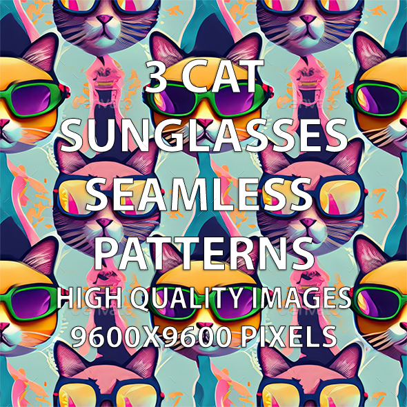 3 Cat Sunglasses Seamless Patterns