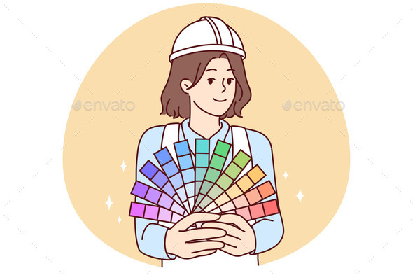 Woman Painter Holds Paper Palette Offers to Choose