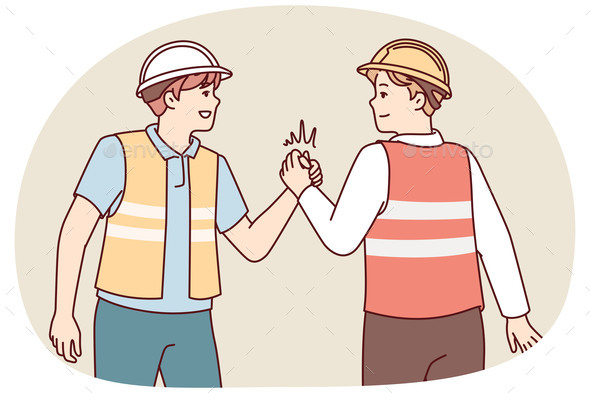 [DOWNLOAD]Two Men in Uniform of Builders Shake Hands Holding