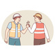 Two Men in Uniform of Builders Shake Hands Holding