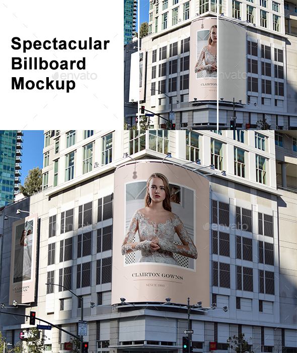 [DOWNLOAD]Perspective View Spectacular Billboard Mockup on the Building