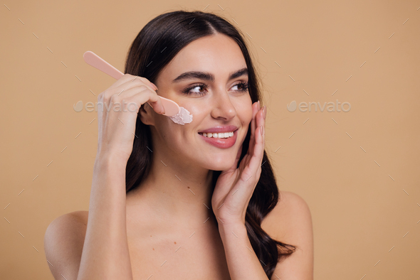 Half Naked Woman Face And Brush Cream For Beauty Stock Photo By Anatoliycherkas