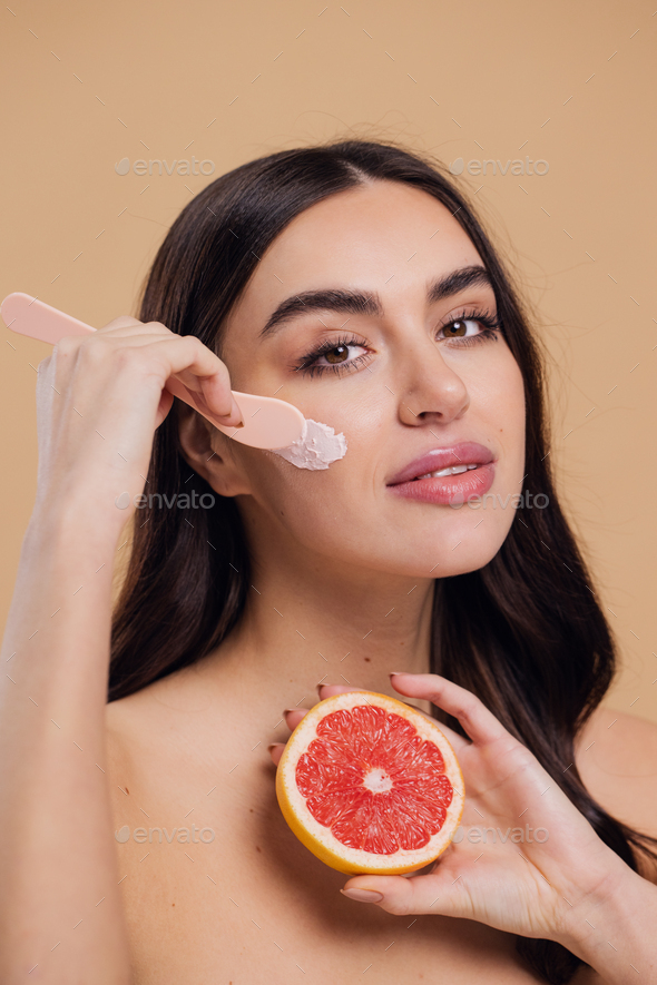 Half Naked Woman Face And Brush Cream For Beauty Stock Photo By Anatoliycherkas