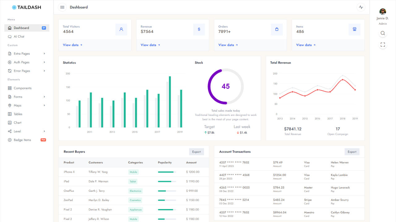 TailDash - Tailwind CSS 3 Admin Layout & UI Kit Template by MyraStudio