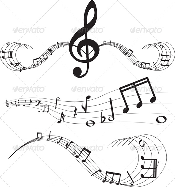 Set of music notes on staves - Decorative Symbols Decorative