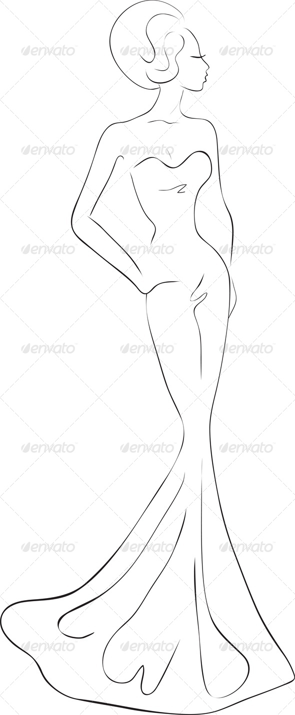 Fashion sketch of woman in evening maxi dress - People Characters