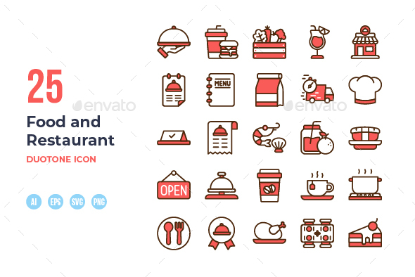 Food and Restaurant Icon Set - Duotone