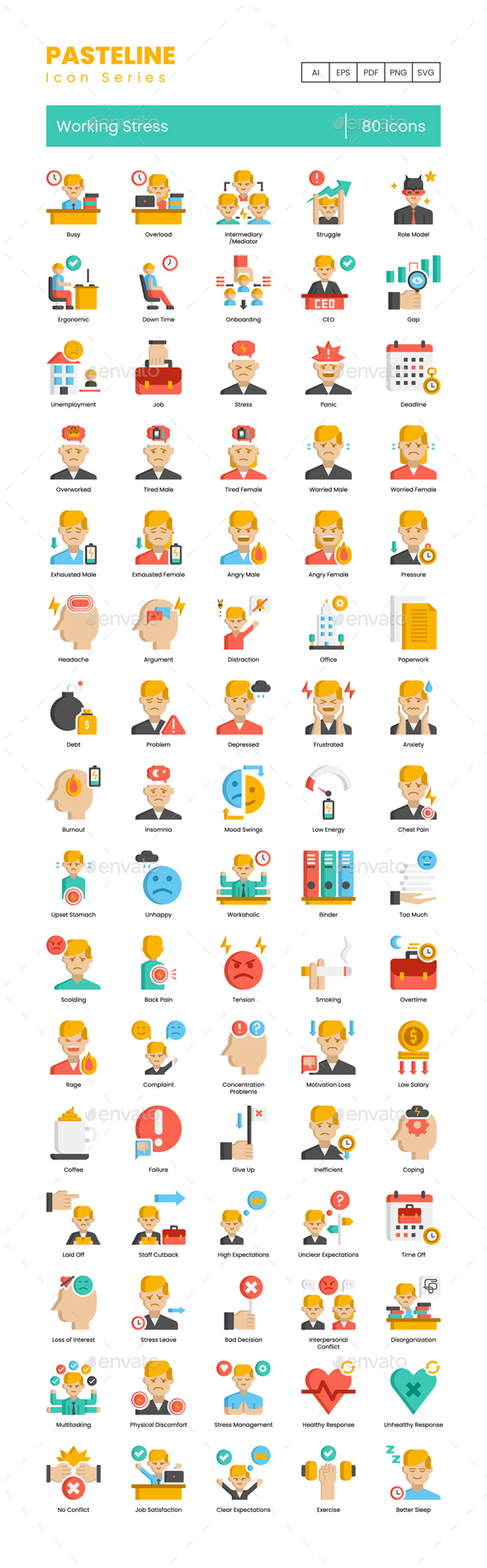 80 Working Stress Icons | Pasteline Series
