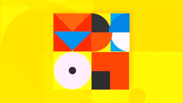 Bright Yellow Background with Geometric Moving Figures Seamless Loop alt
