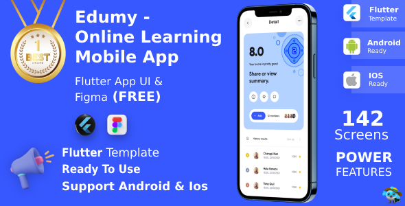 Onilne E-Education App | Flutter Template | Figma FREE | Life Time Update | E-Learning