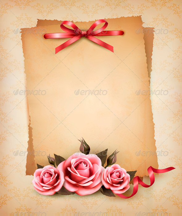 Retro background with beautiful pink roses - Flowers & Plants Nature