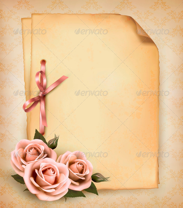 Retro background with beautiful pink roses - Retro Technology