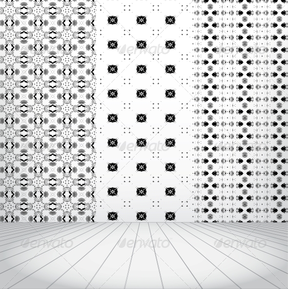 White room with set seamless and wooden floor - Patterns Decorative