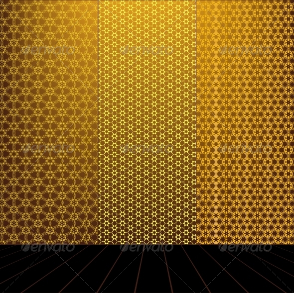 Golden Room with set seamless and wooden floor - Patterns Decorative