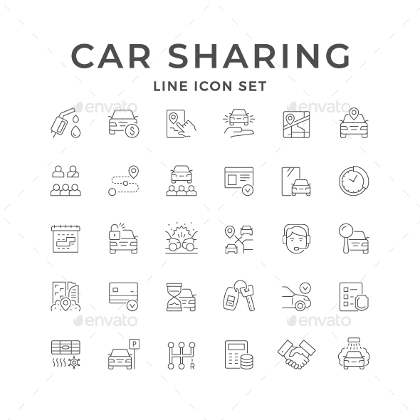 Set Line Icons of Car Sharing