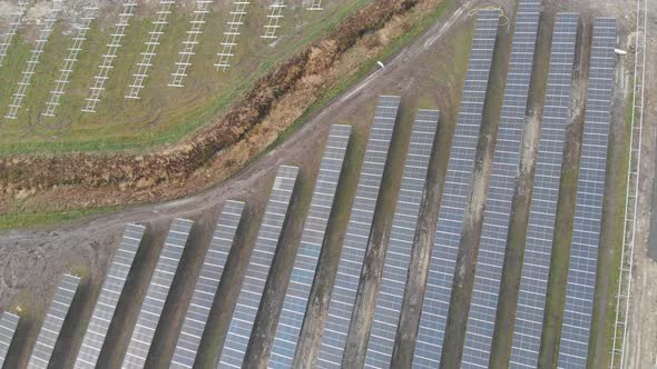 Solar Farm Rows of Solar Panels Efficient Use of Space Aerial