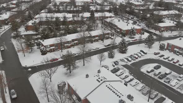 Aerial View of the Residential Districts Apartment in Small Town of on a Snowy Winter Day alt