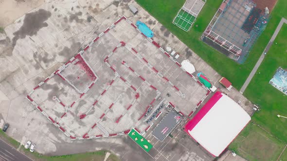 Aerial Top View of the Empty Gokart Track