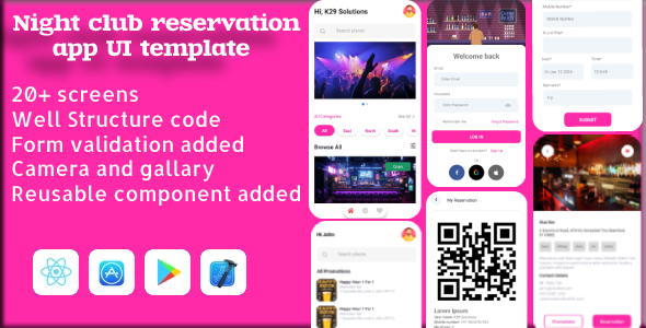 React native night club reservation app template - app UI
