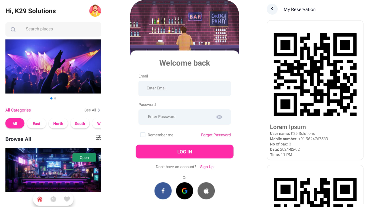 React native night club reservation app template - app UI - 1