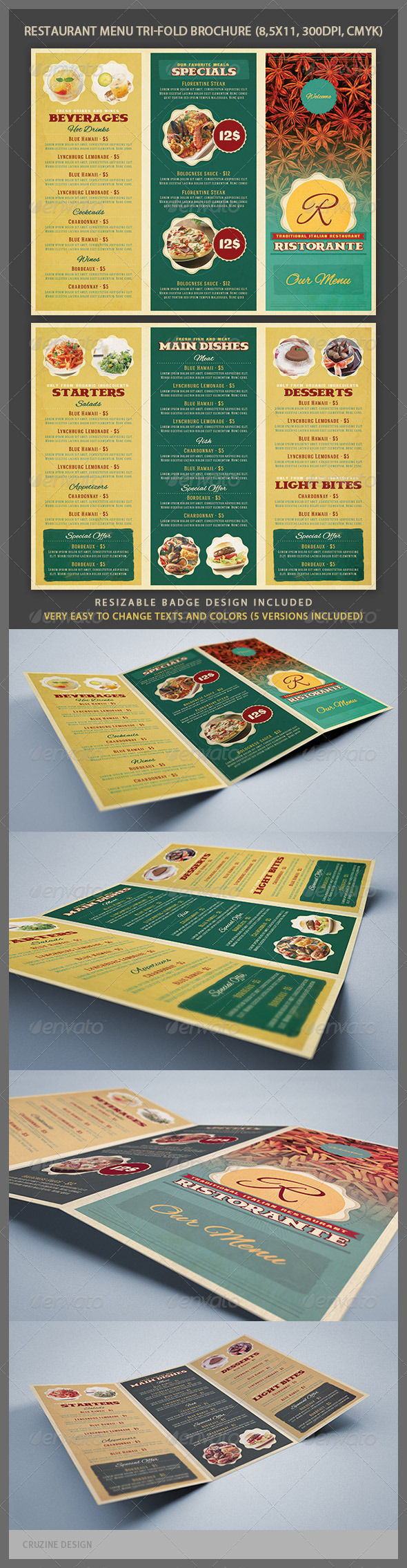 Restaurant Menu Tri-fold Brochure - Brochures Print Templates