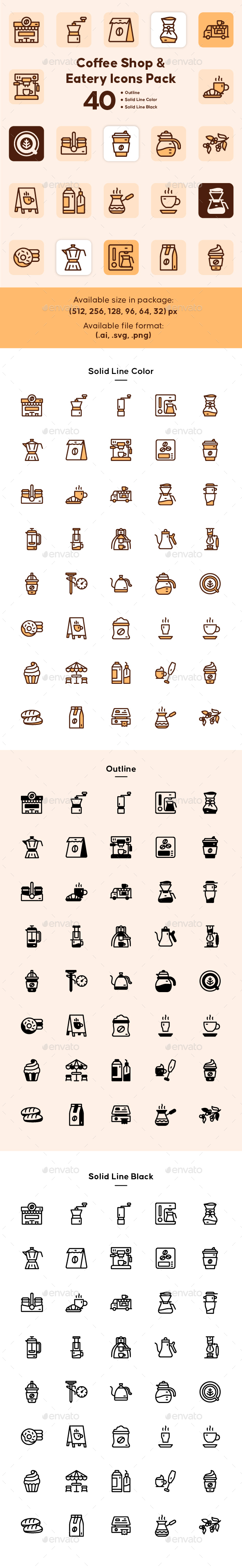 Coffee Shop & Eatery Icons Pack