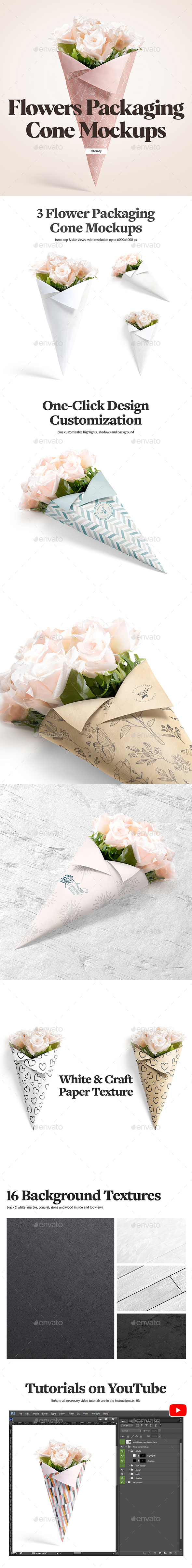 Flowers Packaging Cone Mockups