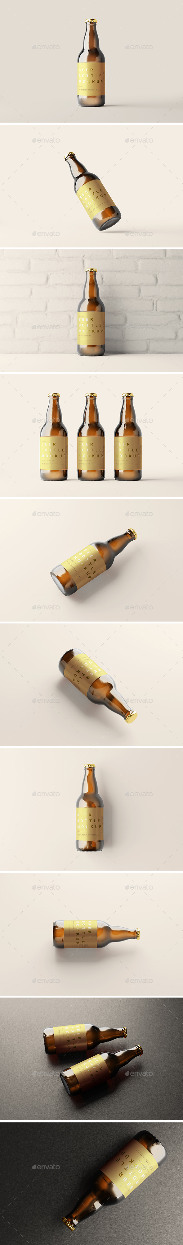 Dark amber beer bottle mockups