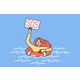 Drowning Woman with Sos Sign Uses Lifebuoy