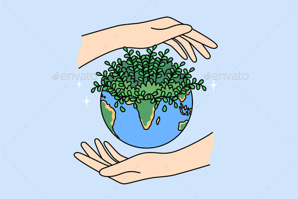 Planet Earth and Hands of People Caring About