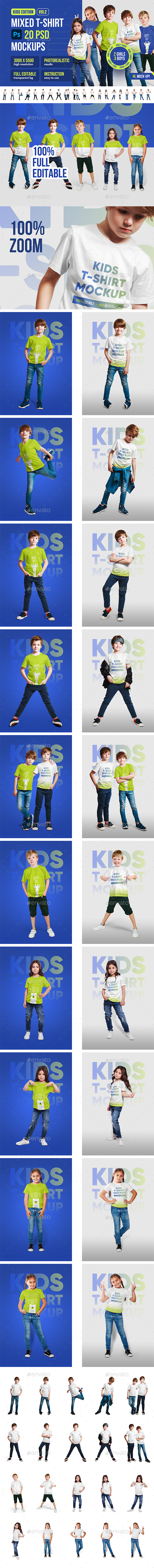 [DOWNLOAD]Mixed Kids T Shirt PSD Mockups Vol 2
