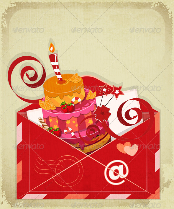 Vintage Birthday Card with Chocolate Berry Cake - Birthdays Seasons/Holidays