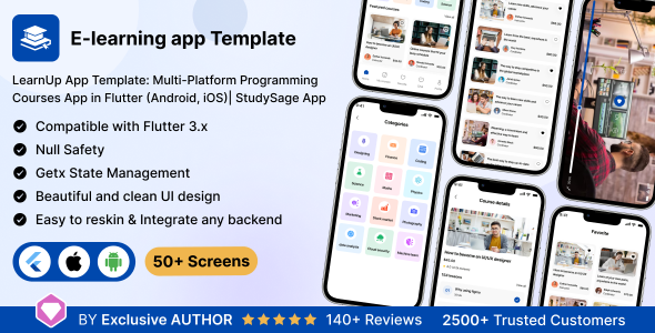 LearnUp UI App Template: Multi-Platform Programming Courses in Flutter (Android, iOS)| StudySage App