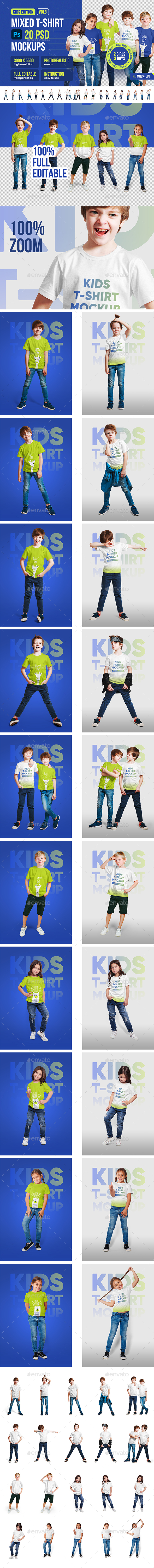 [DOWNLOAD]Mixed Kids T Shirt 20 PSD Mockups Vol 3