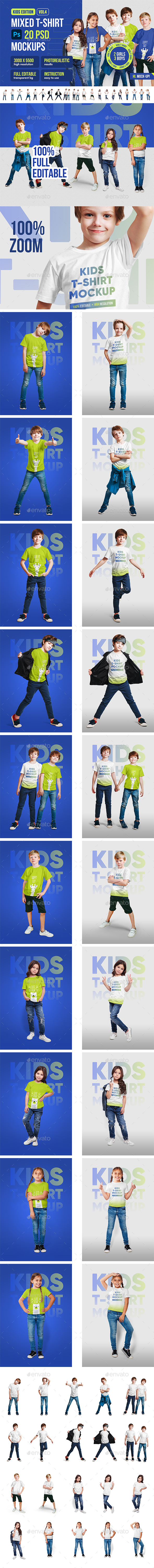 [DOWNLOAD]Mixed Kids T-Shirt 20 PSD Mockups Vol 4