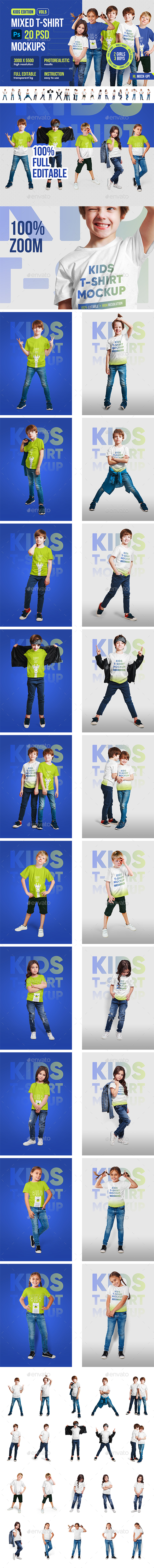 [DOWNLOAD]Mixed Kids T-Shirt 20 PSD Mockups Vol 5