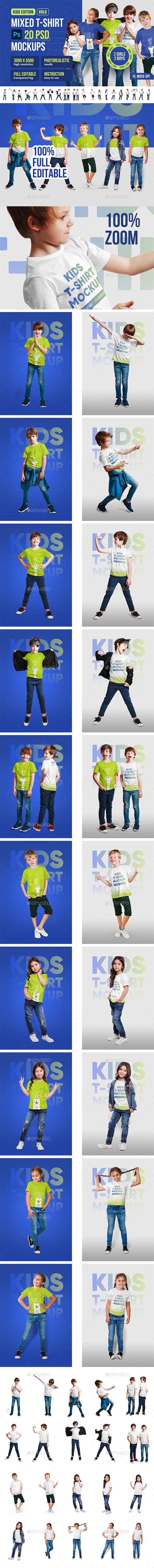 [DOWNLOAD]Mixed Kids T-Shirt 20 PSD Mockups Vol 6