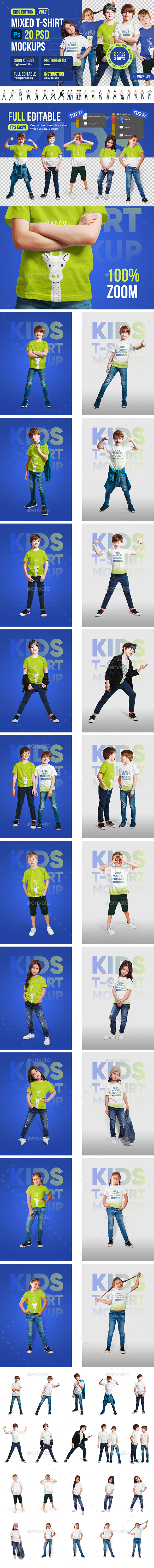 [DOWNLOAD]Mixed Kids T-Shirt 20 PSD Mockups Vol 7