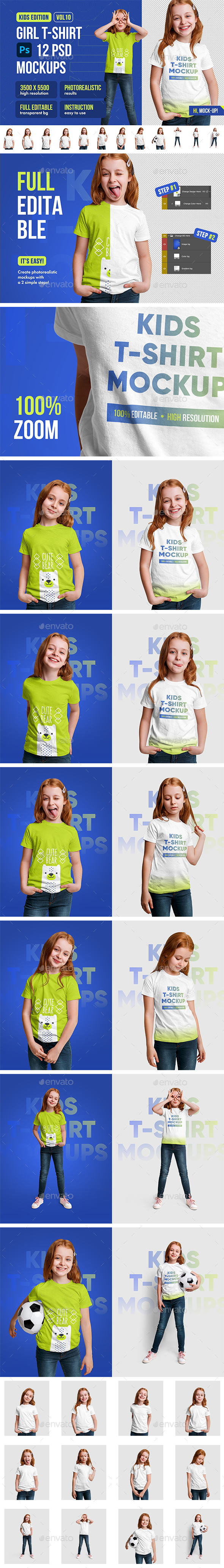 Kids Girl T-Shirt 12 PSD Mockups Vol 10