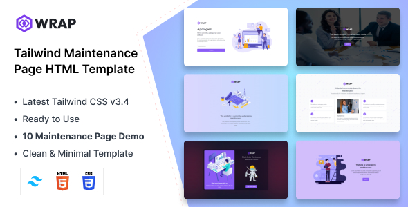 Wrap – Tailwind CSS Maintenance Page HTML Template